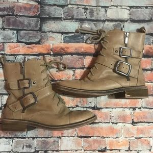 Lucky Brand Beige Buckle Nolan Combat Boots